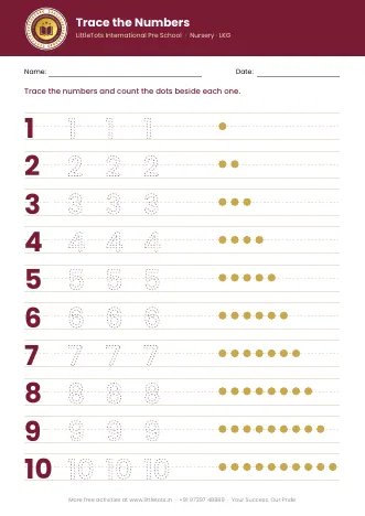 Preview of the Trace the Numbers 1–10 worksheet